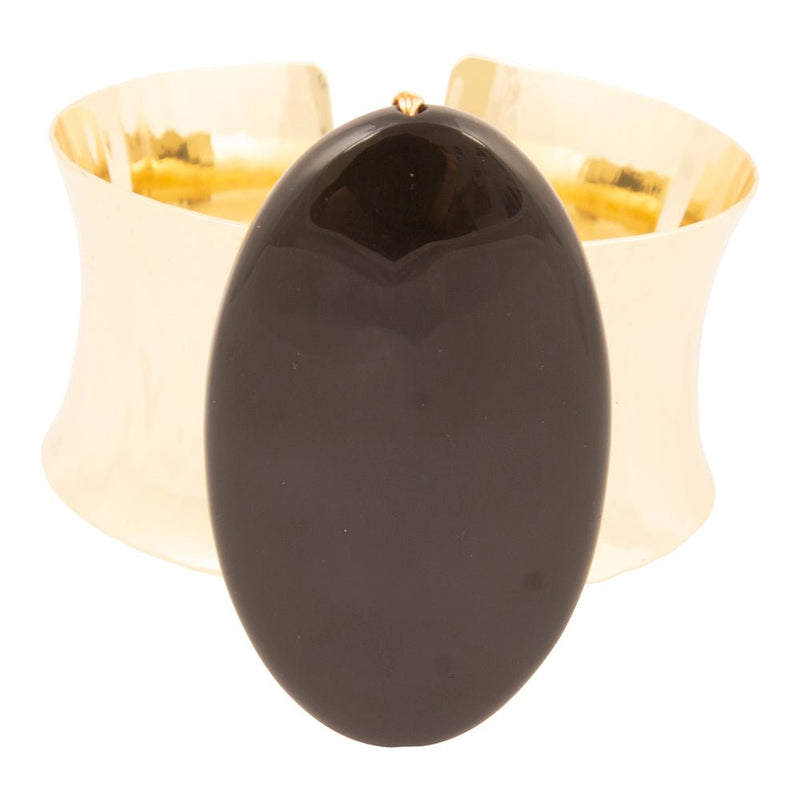 Black Onyx Slab Golden Cuff Bracelet - Barse Jewelry
