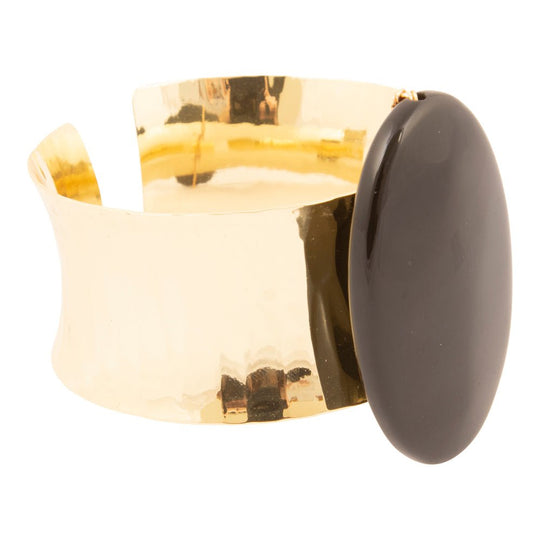 Black Onyx Slab Golden Cuff Bracelet