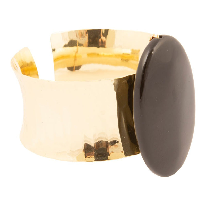 Black Onyx Slab Golden Cuff Bracelet - Barse Jewelry