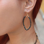 Black Onyx Tear Drop Golden Loop Earrings - Barse Jewelry