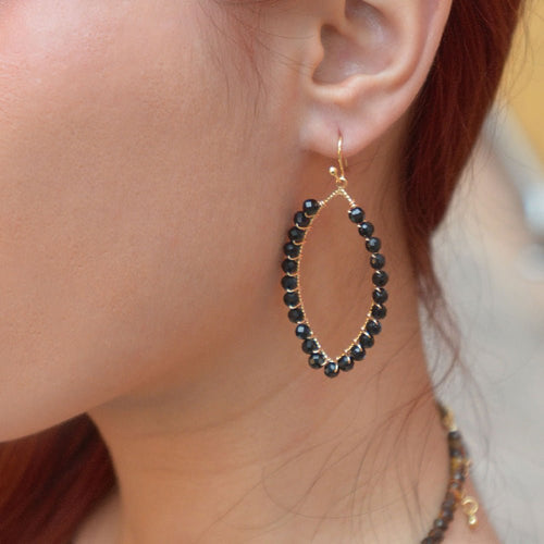Black Onyx Tear Drop Golden Loop Earrings - Barse Jewelry