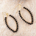 Black Onyx Tear Drop Golden Loop Earrings - Barse Jewelry