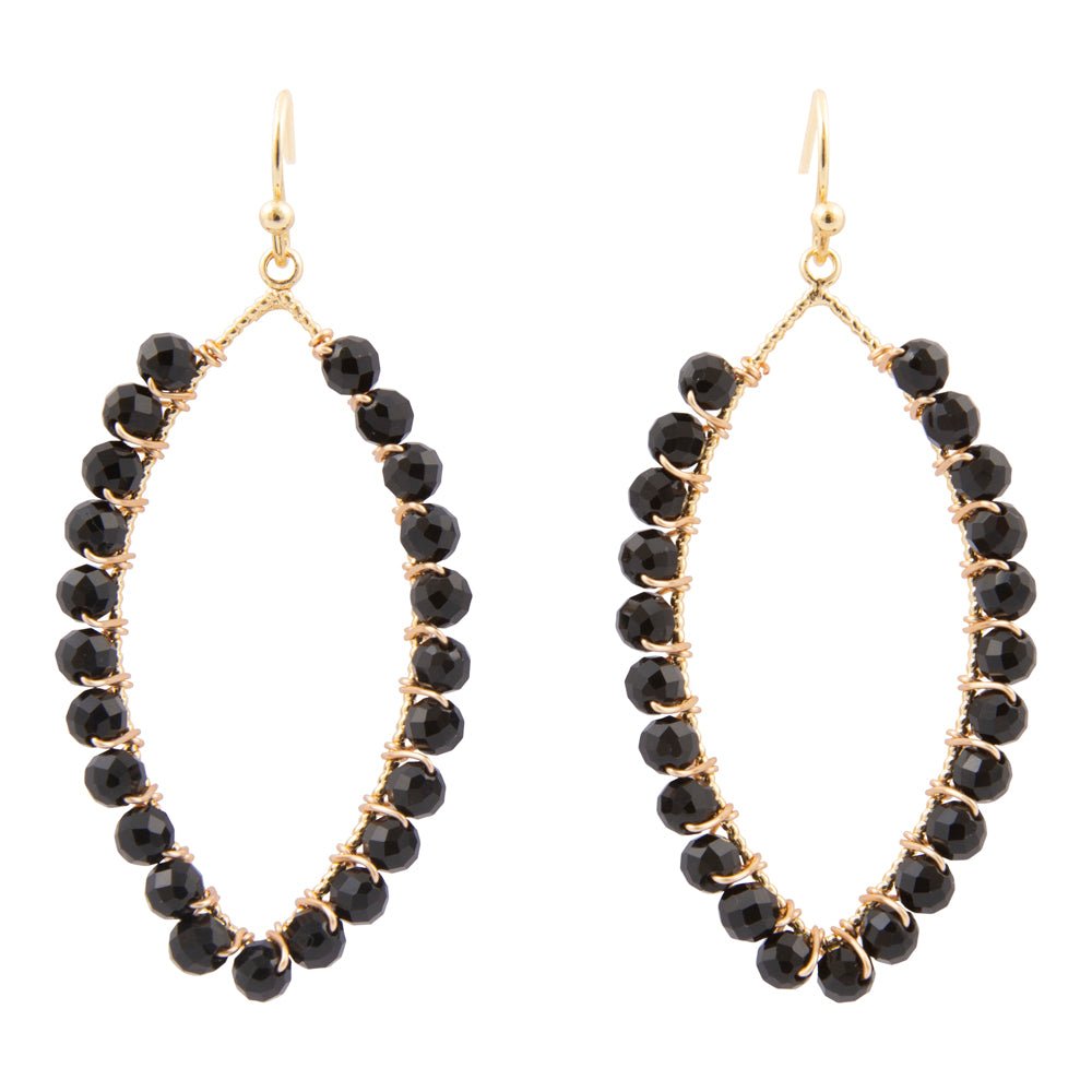 Black Onyx Tear Drop Golden Loop Earrings - Barse Jewelry