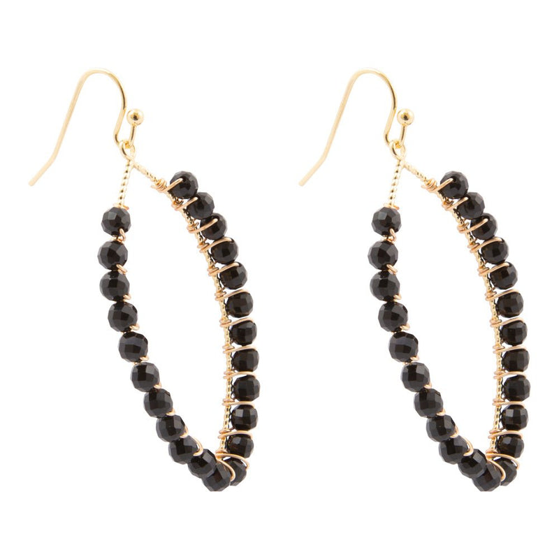 Black Onyx Tear Drop Golden Loop Earrings - Barse Jewelry
