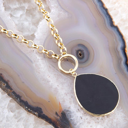 Black Onyx Teardrop Golden Chain Necklace - Barse Jewelry