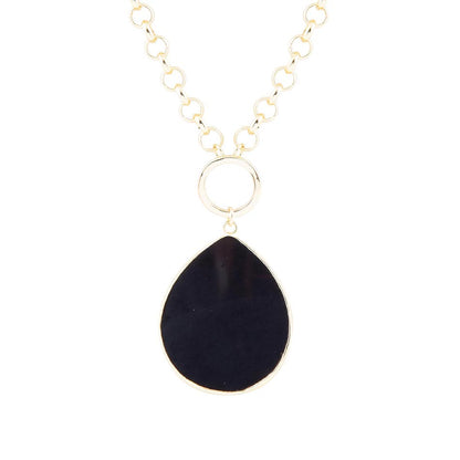 Black Onyx Teardrop Golden Chain Necklace - Barse Jewelry
