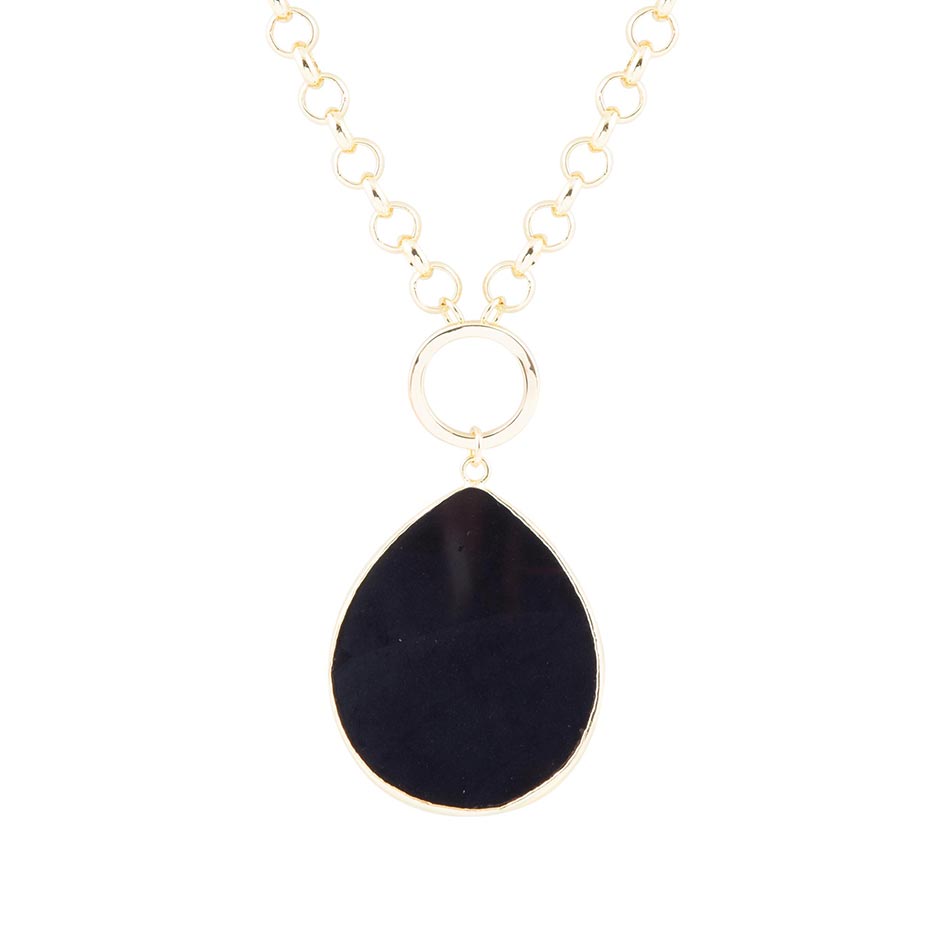 Black Onyx Teardrop Golden Chain Necklace - Barse Jewelry