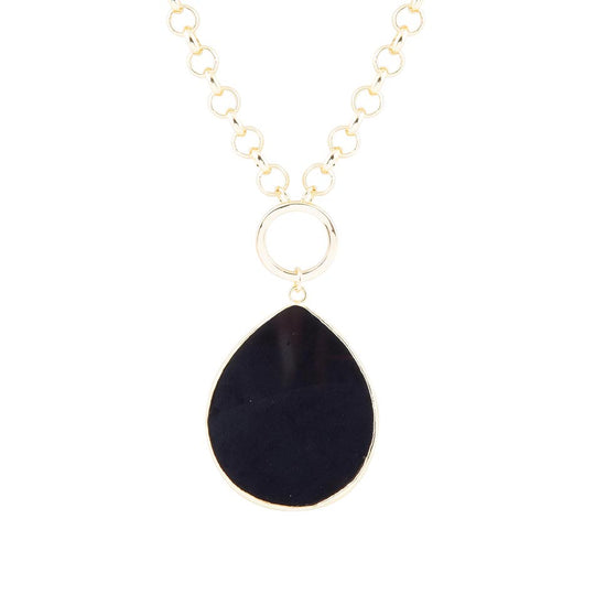 Black Onyx Teardrop Golden Chain Necklace