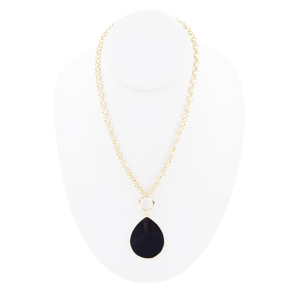 Black Onyx Teardrop Golden Chain Necklace - Barse Jewelry