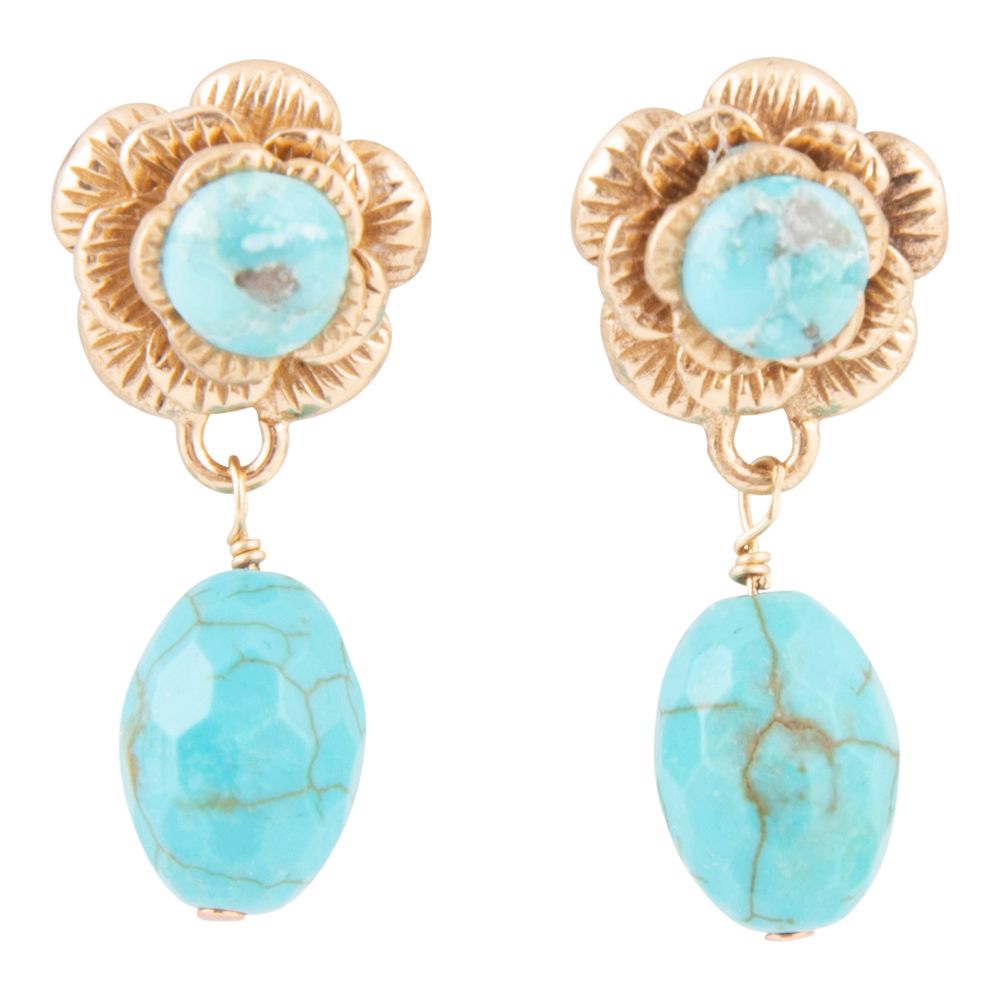 Blooming Blue Turquoise Golden Drop Earrings - Barse Jewelry