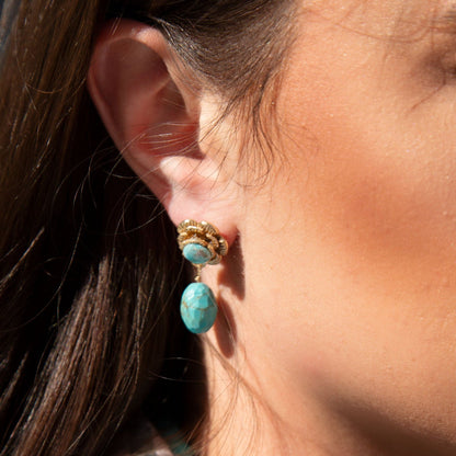 Blooming Blue Turquoise Golden Drop Earrings - Barse Jewelry