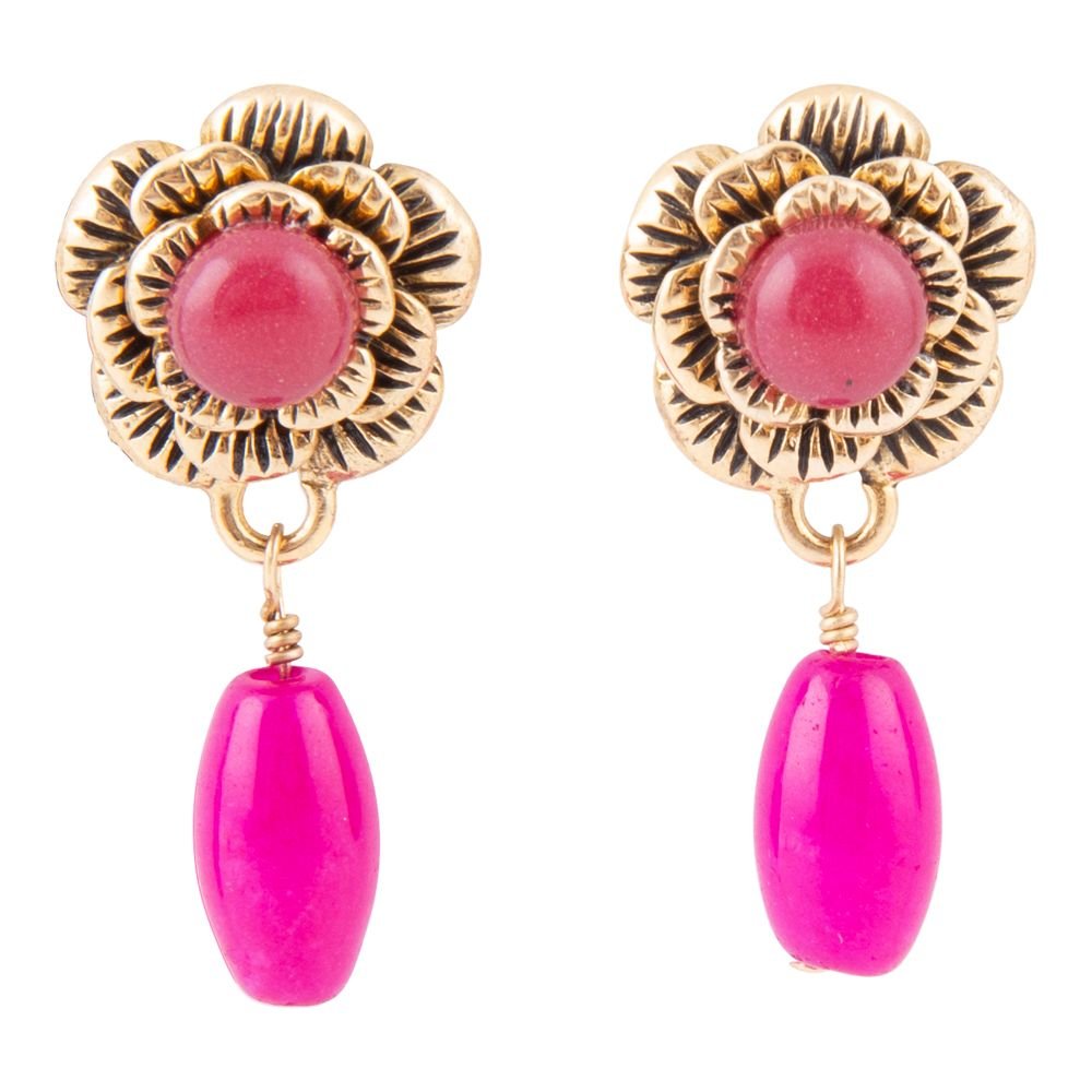 Blooming Pink Agate Post Golden Earrings - Barse Jewelry