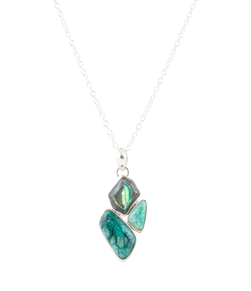 Blue Abalone Fire Sterling Cluster Pendant Necklace - Barse Jewelry