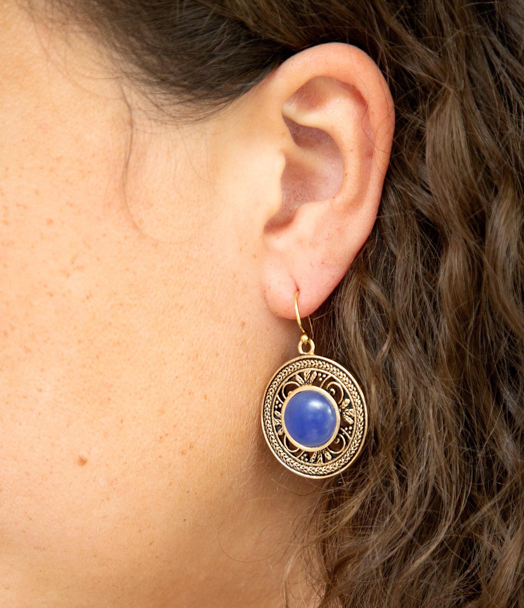 Blue Agate and Golden Detail Drop Earrings - Barse Jewelry