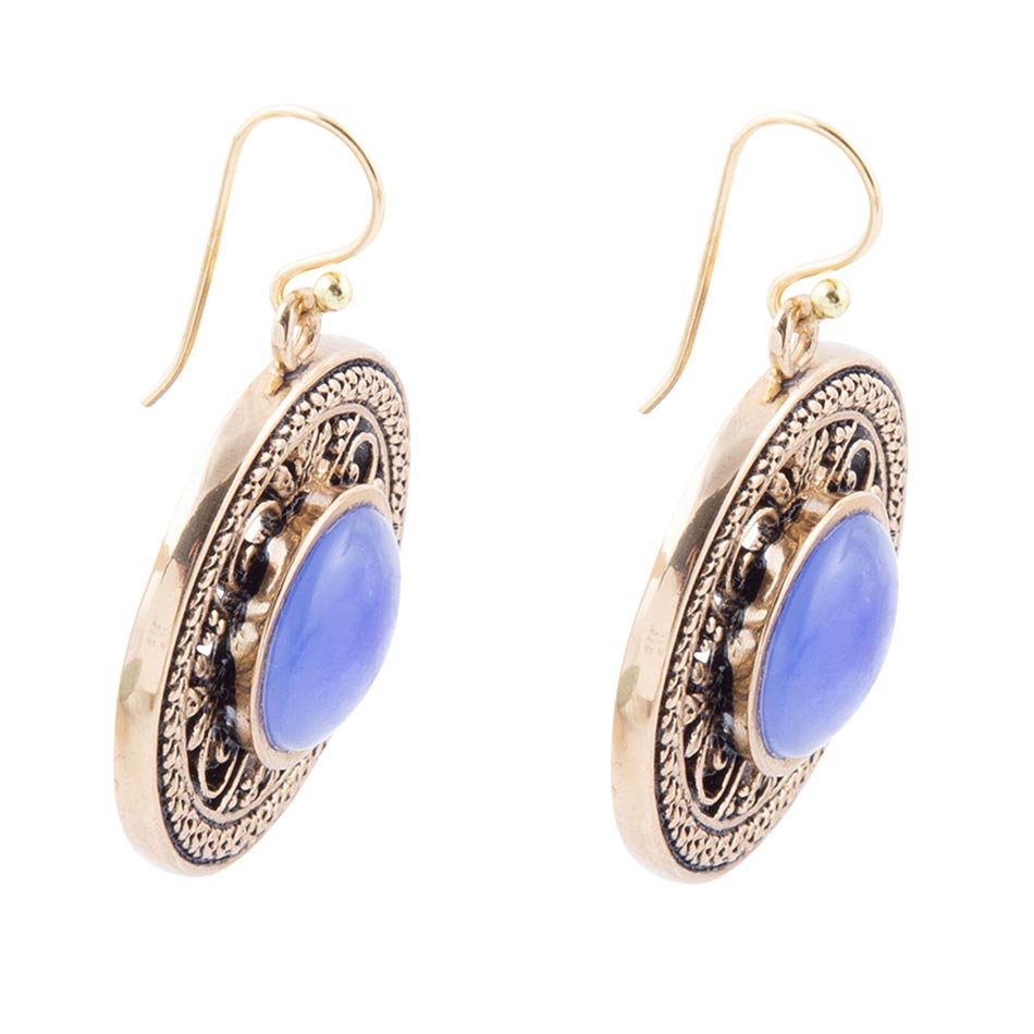 Blue Agate and Golden Detail Drop Earrings - Barse Jewelry