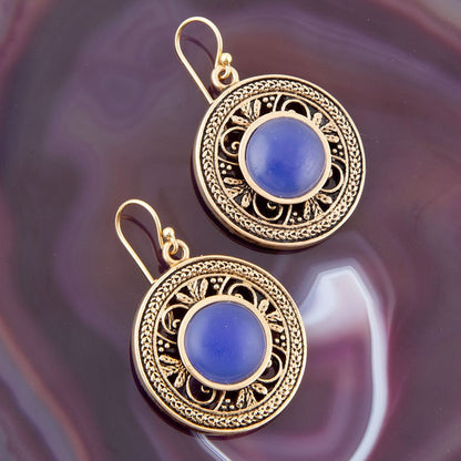 Blue Agate and Golden Detail Drop Earrings - Barse Jewelry