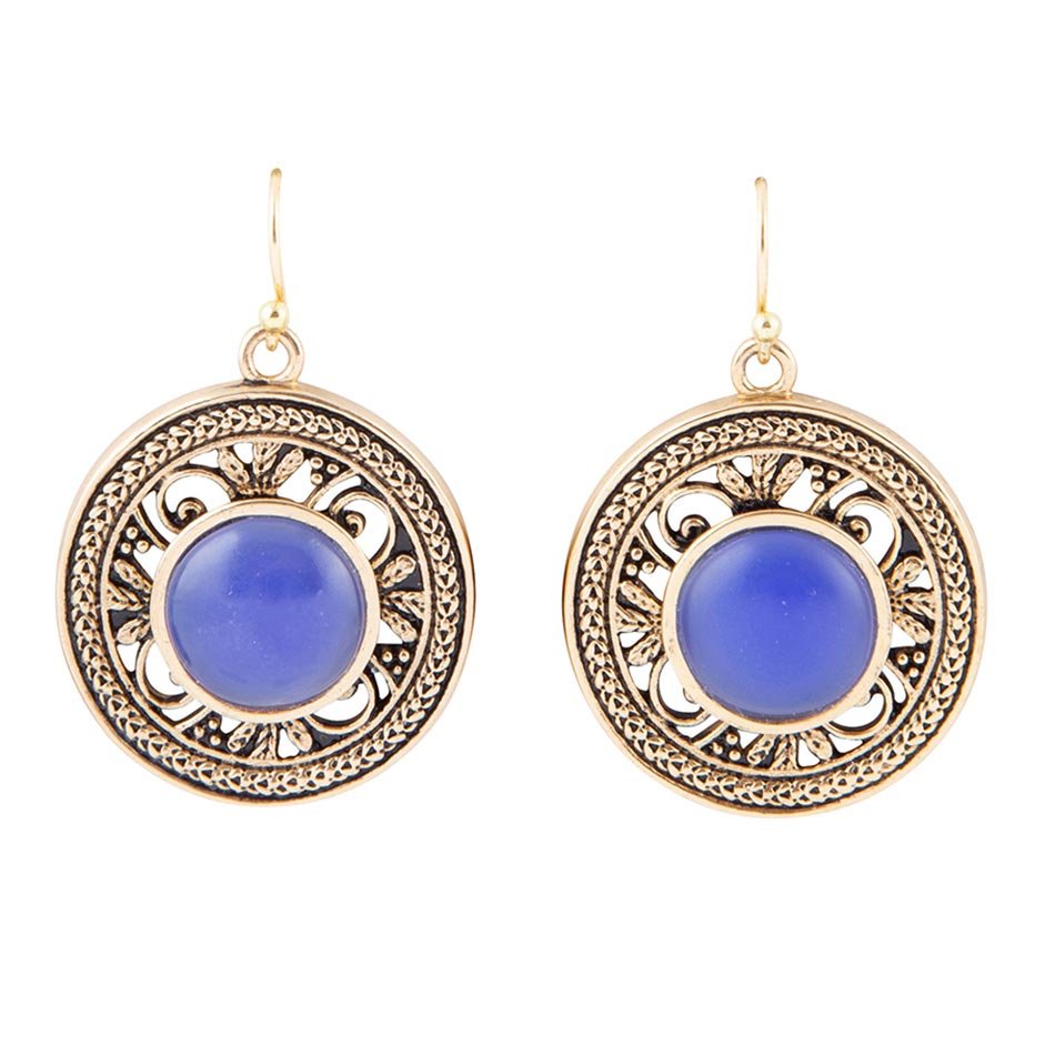 Blue Agate and Golden Detail Drop Earrings - Barse Jewelry