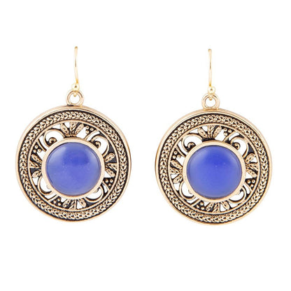 Blue Agate and Golden Detail Drop Earrings - Barse Jewelry