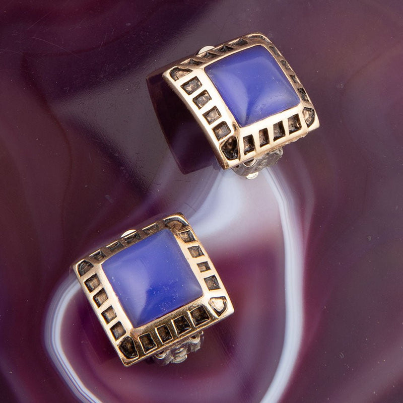 Blue Agate Golden Clip Earrings - Barse Jewelry