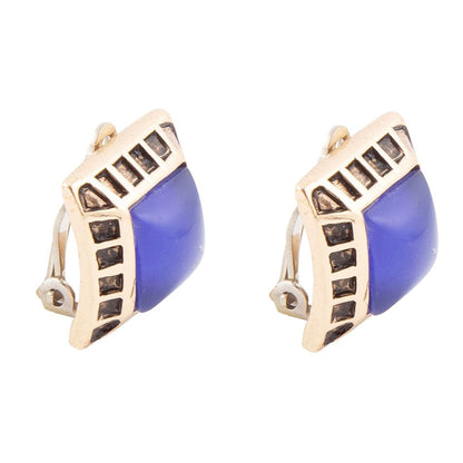 Blue Agate Golden Clip Earrings - Barse Jewelry