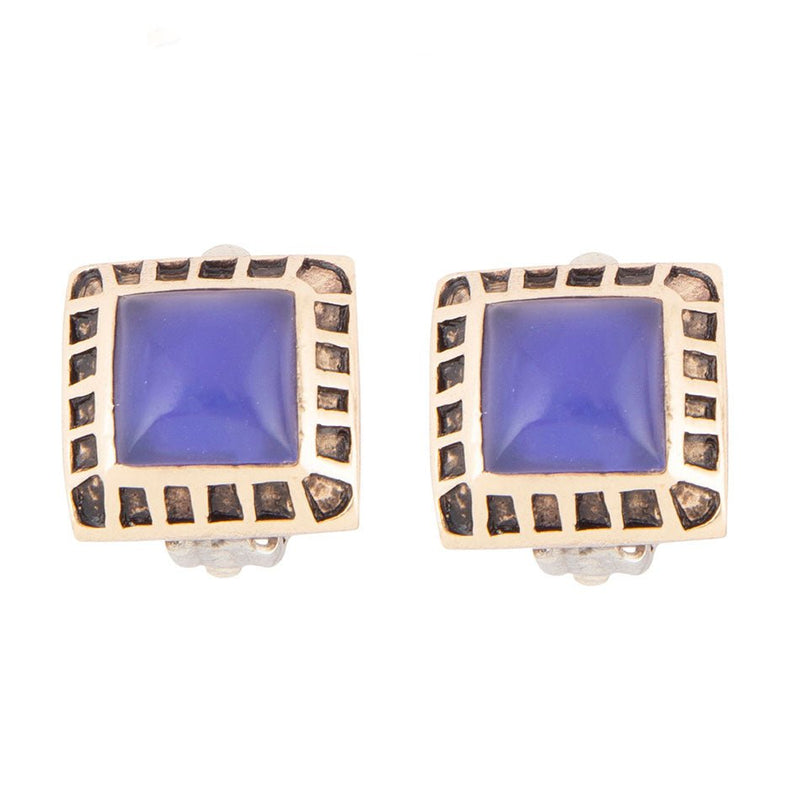 Blue Agate Golden Clip Earrings - Barse Jewelry