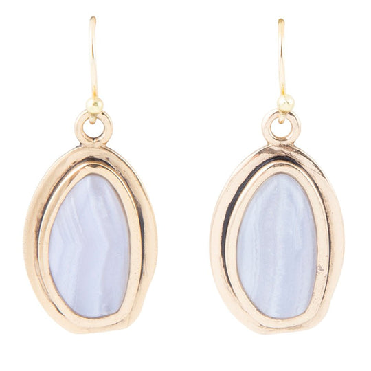Blue Agate Golden Drop Earrings