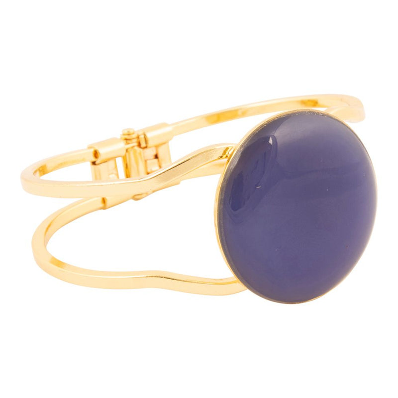 Blue Agate Hinged Golden Cuff Bracelet - Barse Jewelry