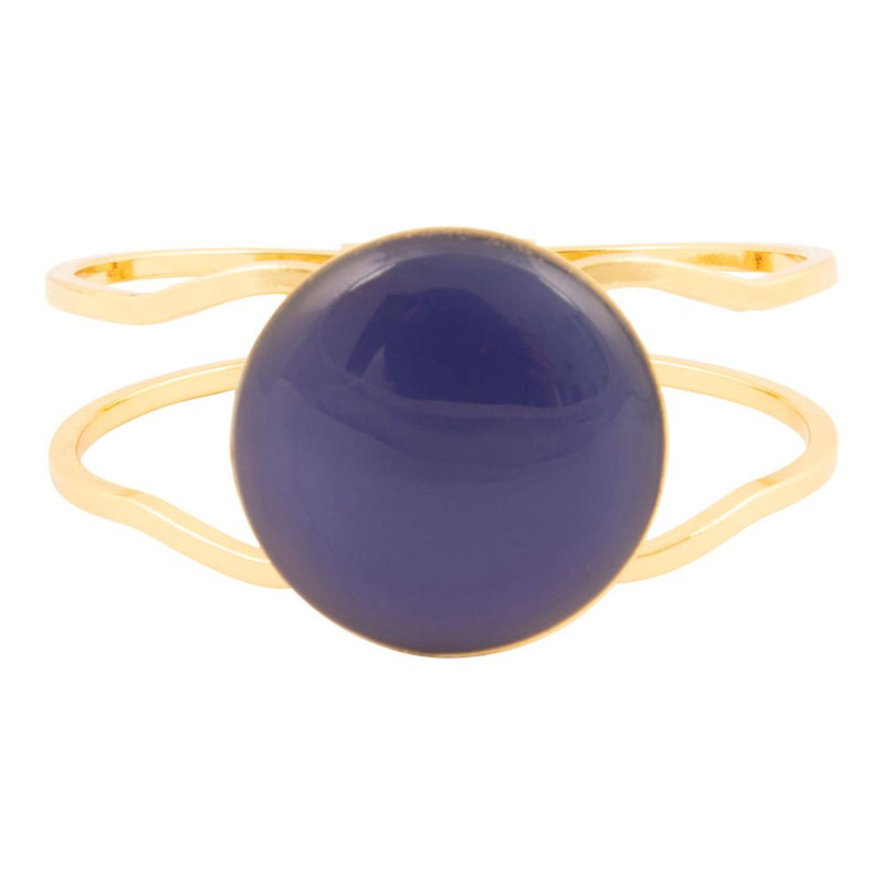 Blue Agate Hinged Golden Cuff Bracelet - Barse Jewelry