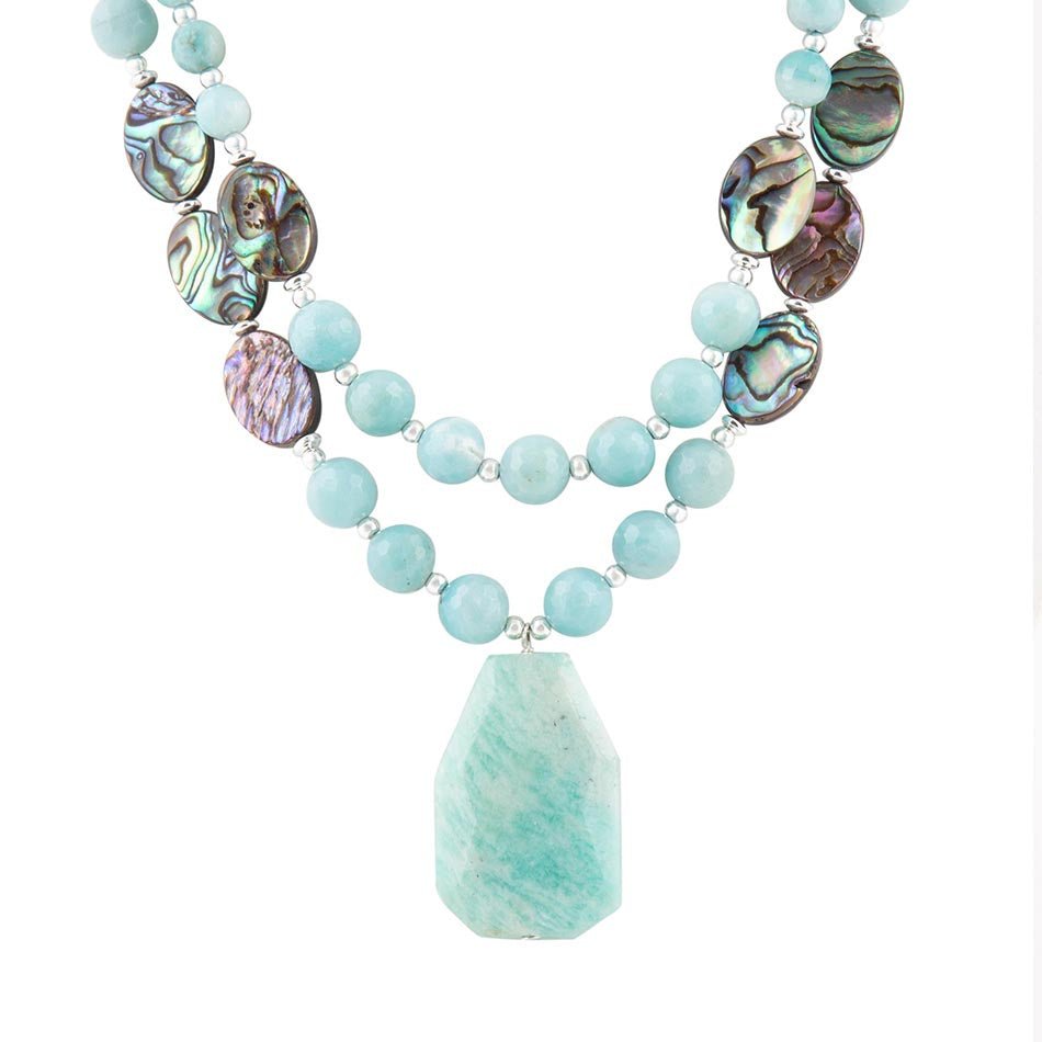 Blue Amazonite and Abalone Pendant Necklace - Barse Jewelry