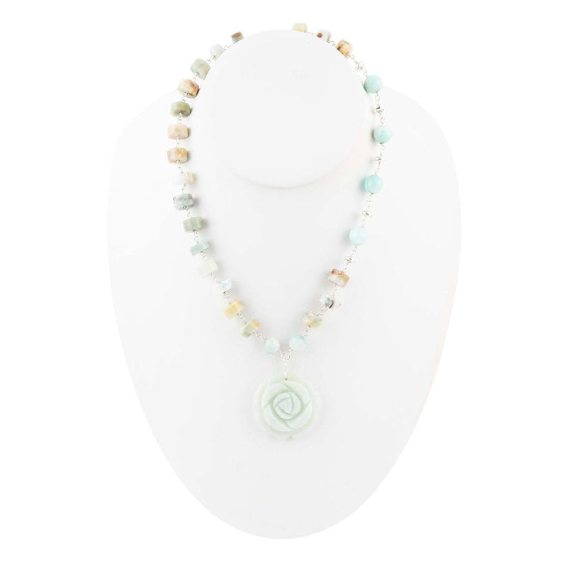 Blue Amazonite Rosette Sterling Necklace - Barse Jewelry