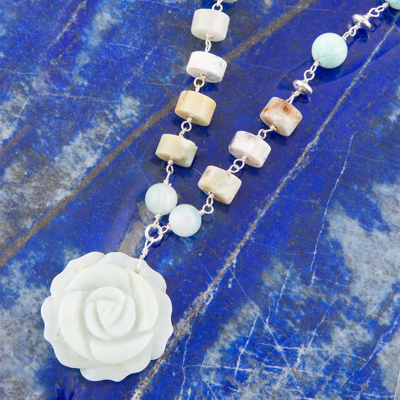 Blue Amazonite Rosette Sterling Necklace - Barse Jewelry