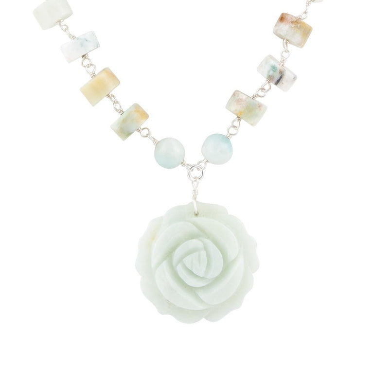 Blue Amazonite Rosette Sterling Necklace - Barse Jewelry