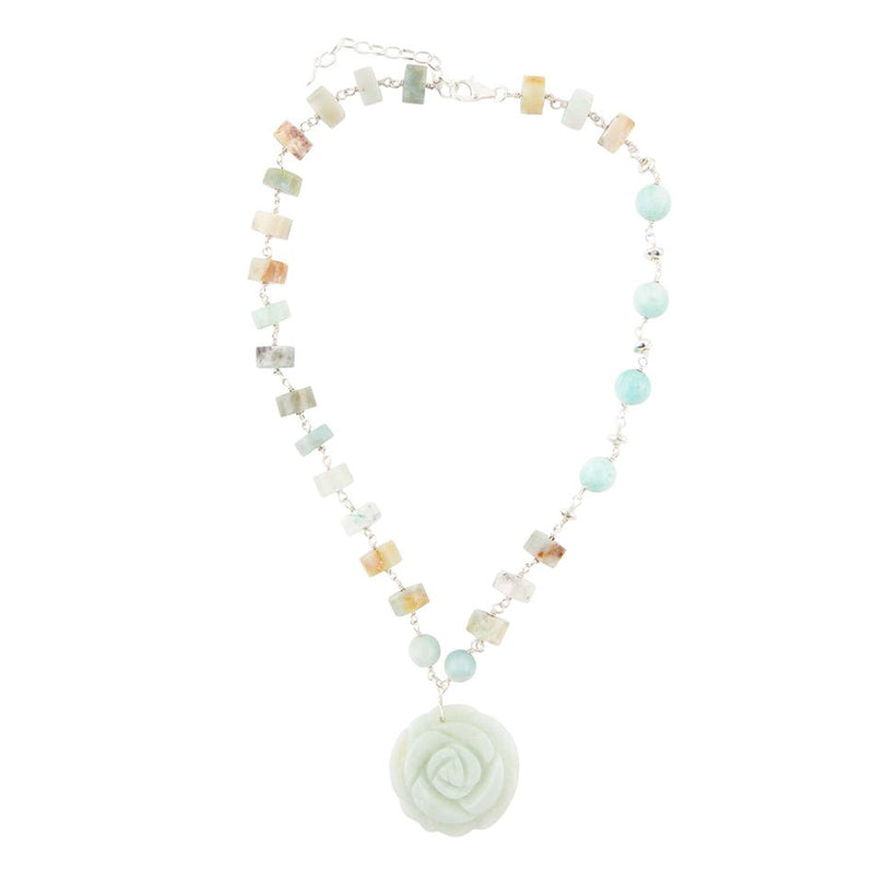 Blue Amazonite Rosette Sterling Necklace - Barse Jewelry