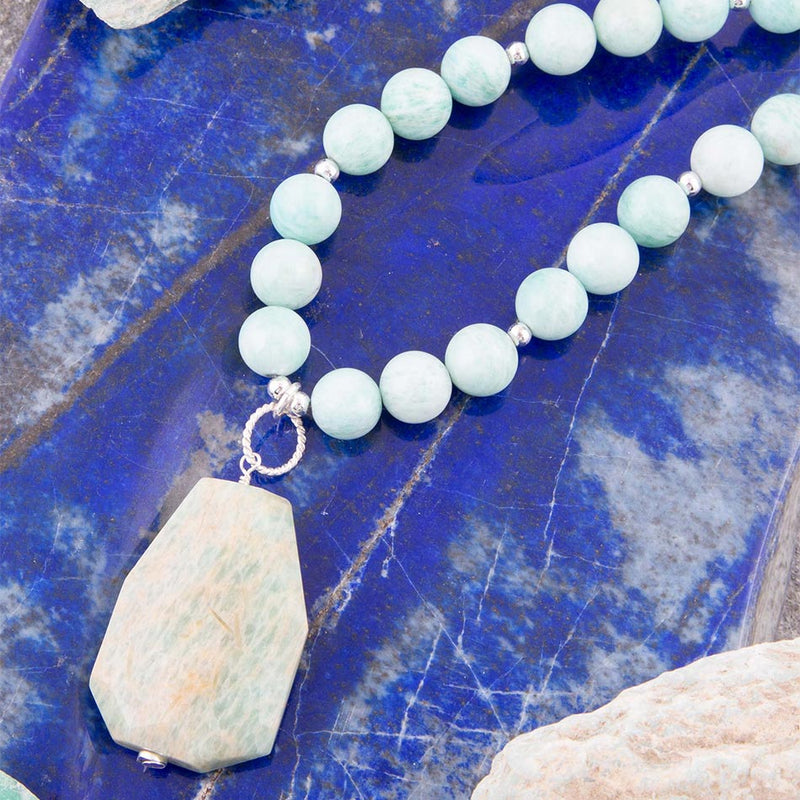 Blue Amazonite Sterling Silver Pendant Necklace - Barse Jewelry