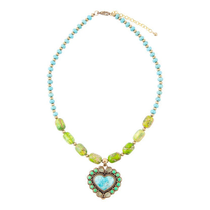 Blue and Green Turquoise Golden Heart Pendant Necklace - Barse Jewelry