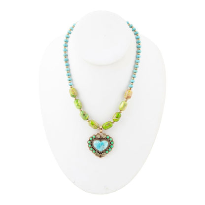 Blue and Green Turquoise Golden Heart Pendant Necklace - Barse Jewelry