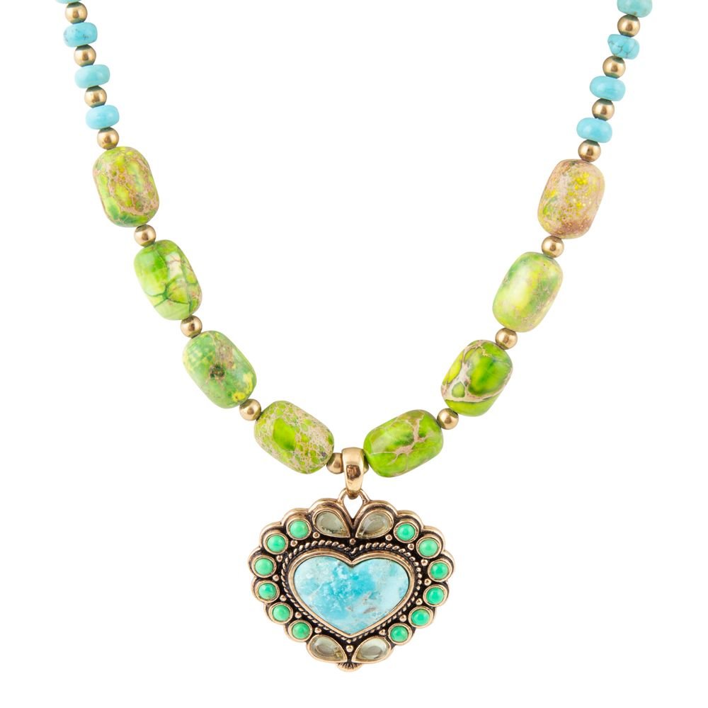 Blue and Green Turquoise Golden Heart Pendant Necklace - Barse Jewelry