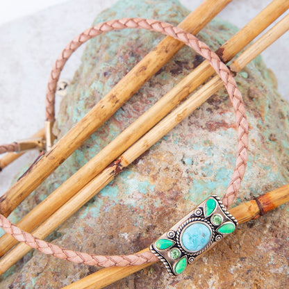 Blue and Green Turquoise Leather Necklace - Barse Jewelry