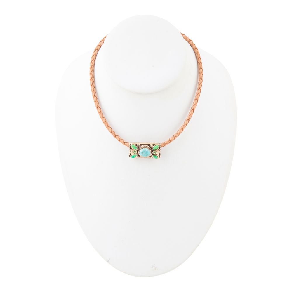 Blue and Green Turquoise Leather Necklace - Barse Jewelry