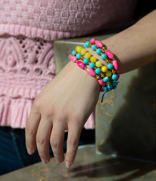 Blue and Pink Magnesite Golden Bracelet Set - Barse Jewelry
