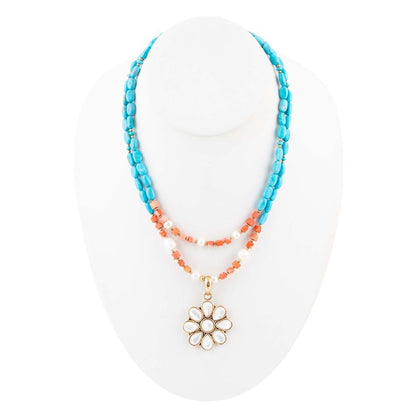 Blue and White Hibiscus Mother of Pearl Pendant and Necklace - Barse Jewelry