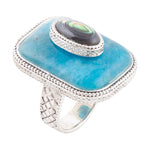 Blue Apatite and Abalone Stacked Sterling Rings - Barse Jewelry