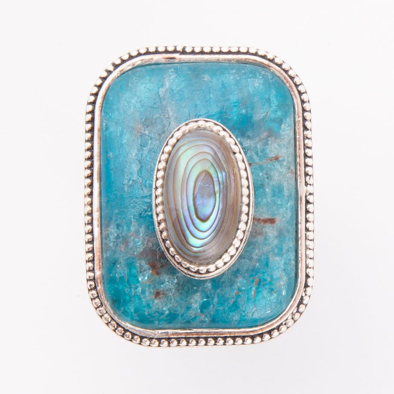Blue Apatite and Abalone Stacked Sterling Rings - Barse Jewelry