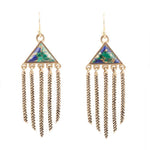 Blue Azurite Matrix Chandelier Golden Earrings - Barse Jewelry