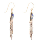 Blue Azurite Matrix Chandelier Golden Earrings - Barse Jewelry