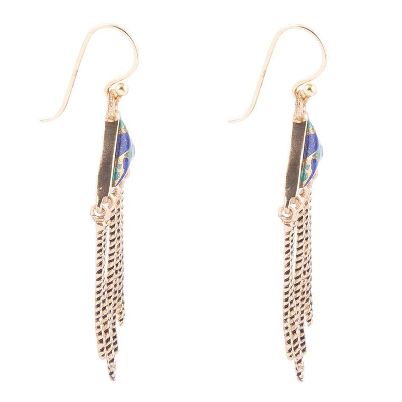 Blue Azurite Matrix Chandelier Golden Earrings - Barse Jewelry