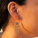 Blue Azurite Matrix Chandelier Golden Earrings - Barse Jewelry