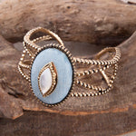 Blue Denim Dreams White Mother of Pearl Golden Cuff Bracelet - Barse Jewelry