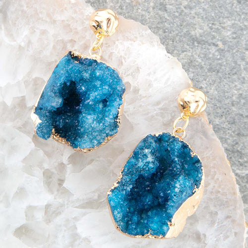 Blue Druzy Moon Post Earrings - Barse Jewelry