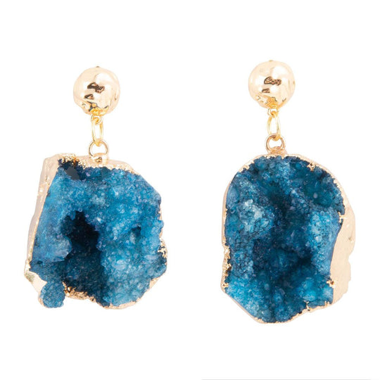Blue Druzy Moon Post Earrings
